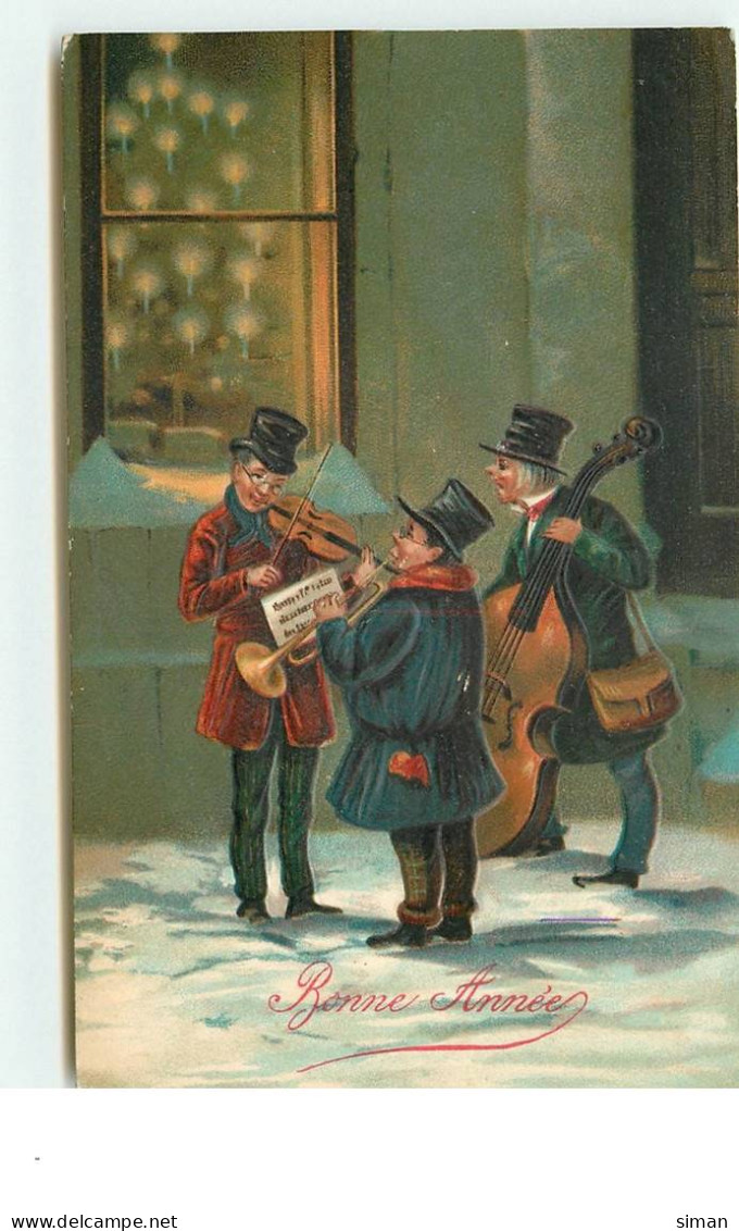 N°15072 - Carte Gaufrée - Bonne Année - Hommes Jouant De La Musique Devant Une Fenêtre - Anno Nuovo