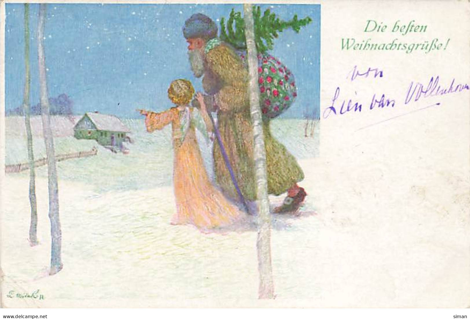 N°23813 - Noël - MM Wien N°795 - Die Besten Weihnachtsgrüsse - Ange Marchant Près Du Père Noël Dans La Neige - Other & Unclassified