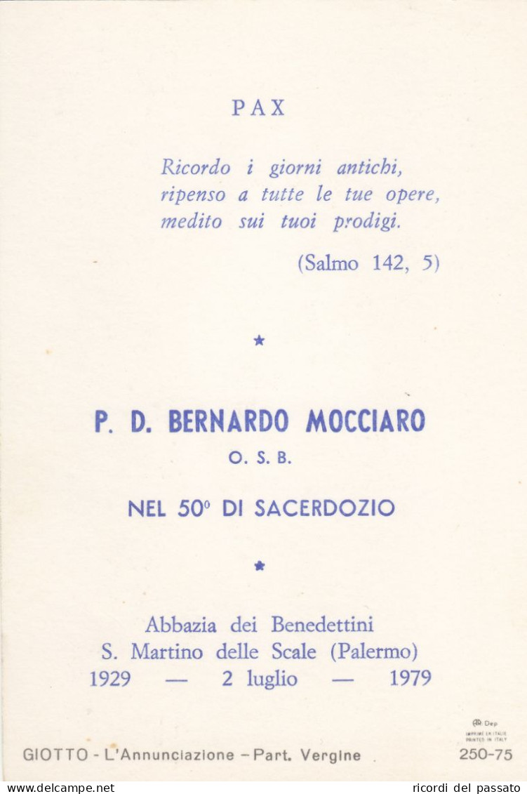 Santino Ricordo 50°di Sacerdozio - Palermo 1929 / 1979 - Andachtsbilder