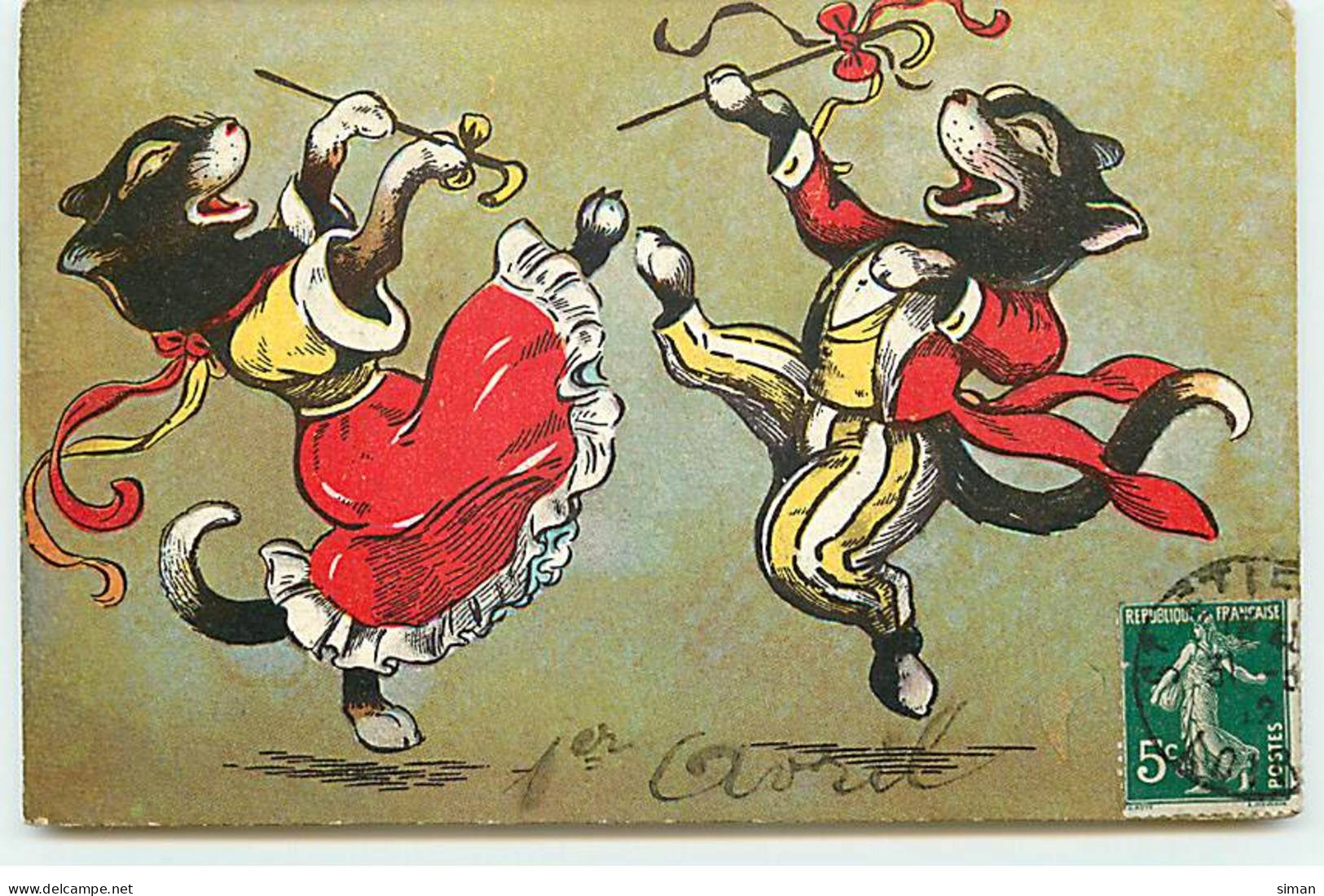 N°19466 - Chats Habillés Dansant - Cake Walk - Animales Vestidos