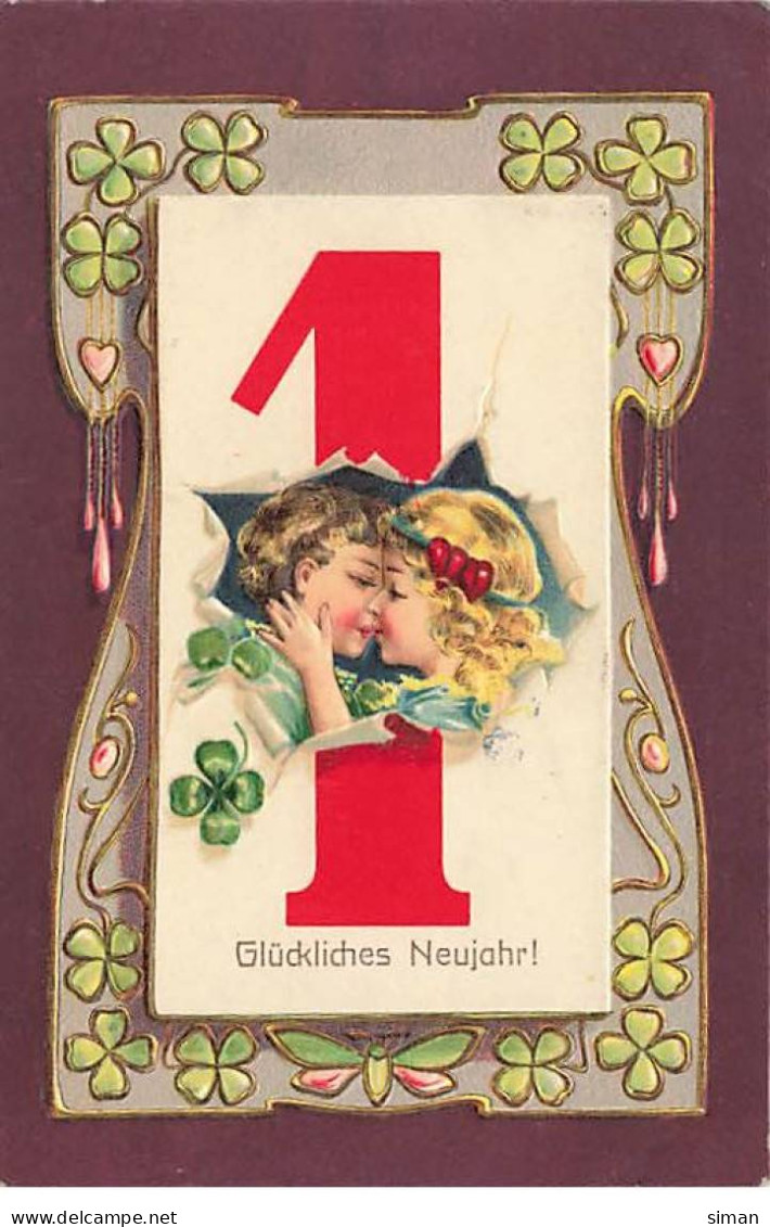 N°23822 - Carte Gaufrée - Nouvel An - Glückliches Neujahr ! - Couple S'embrassant - Nouvel An
