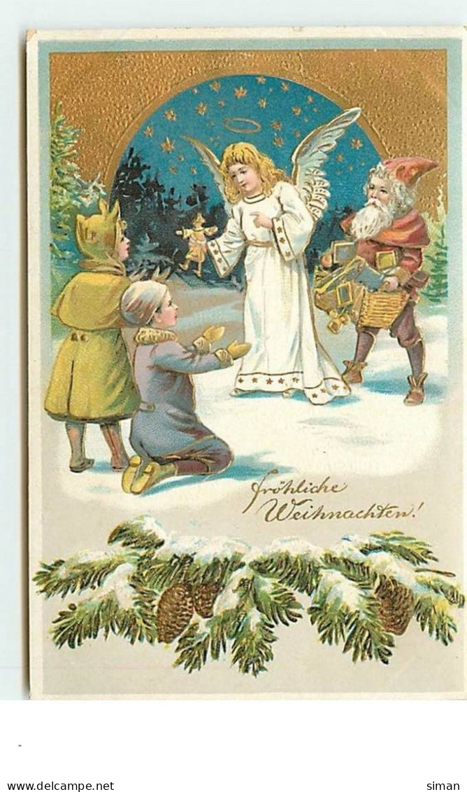 N°13877 - Carte Gaufrée - Fröhliche Weihnachten - Ange Gardien Distribuant Des Cadeaux à Des Enfants - Otros & Sin Clasificación