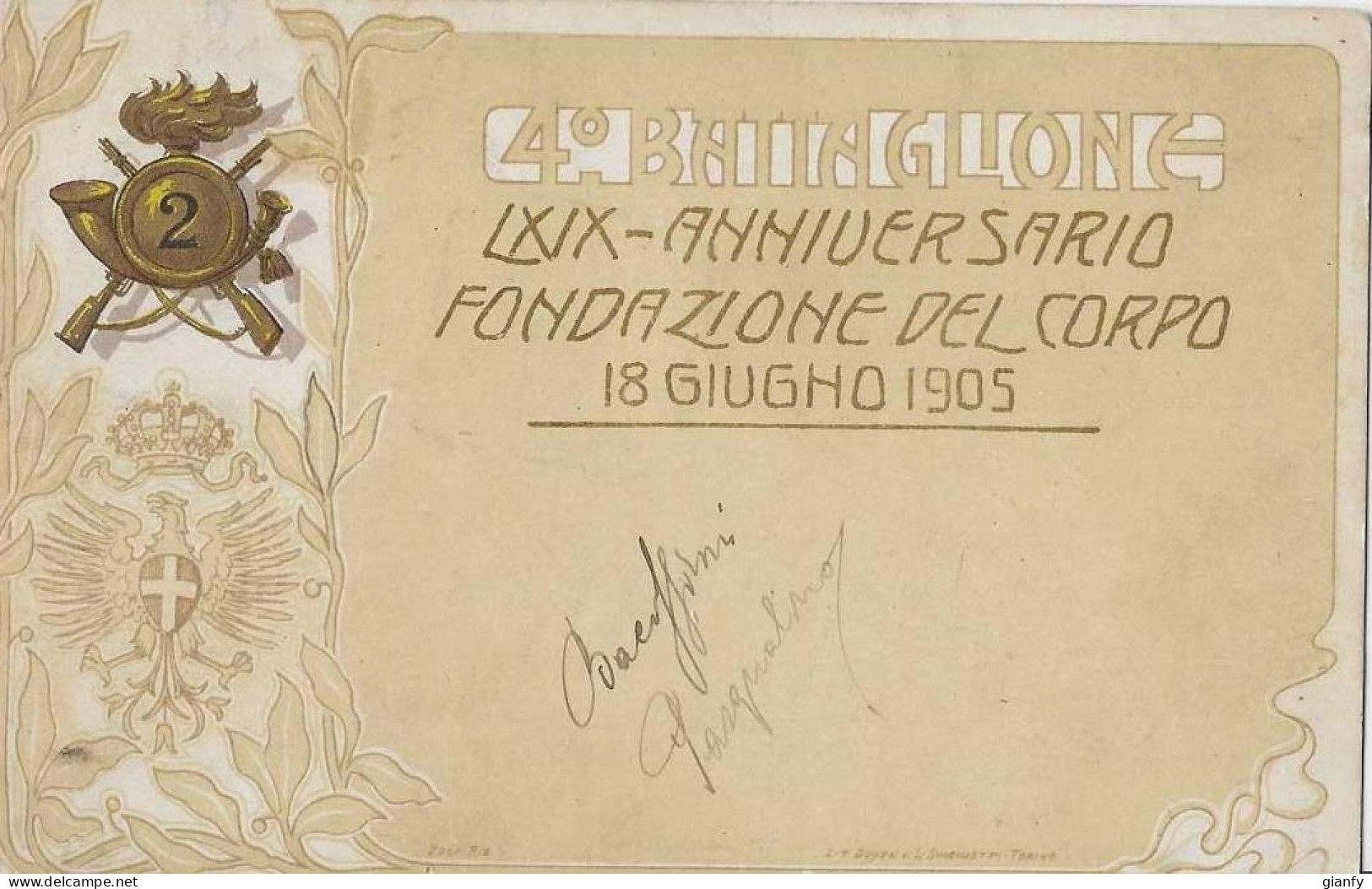 4° BATTAGLIONE BERSAGLIERI LXIX ANNIVERSARIO FONDAZIONE DEL CORPO 18 GIUGNO 1905 - Regiments