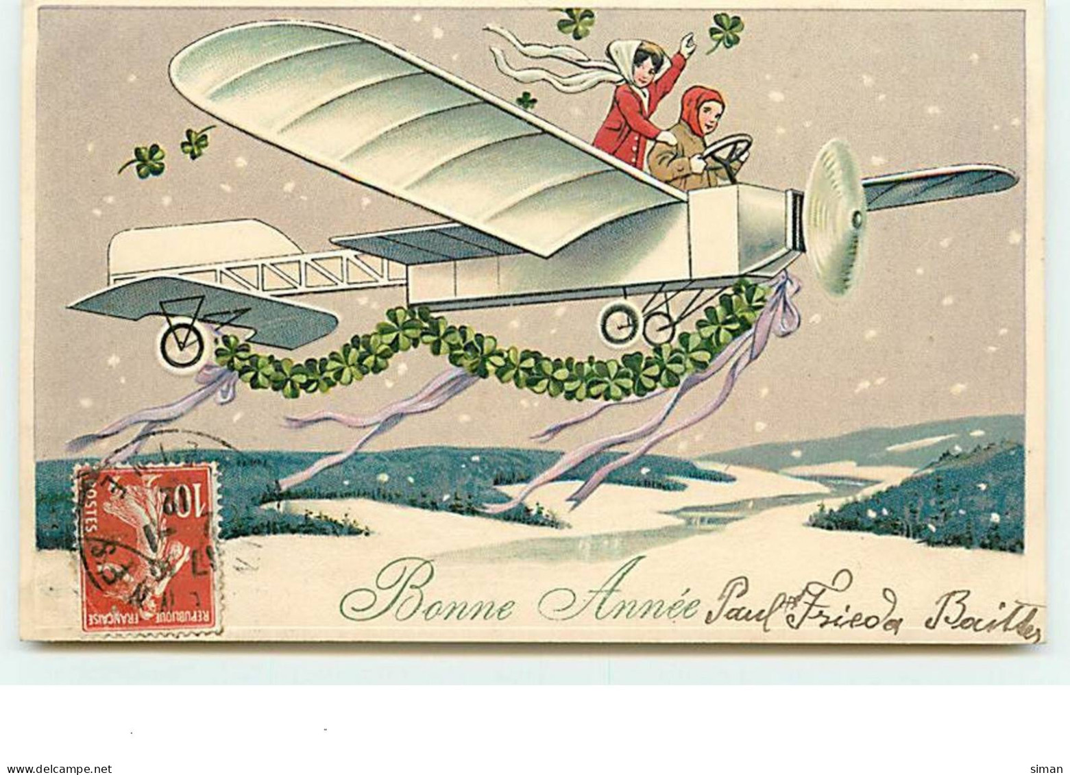 N°13882 - Carte Gaufrée - Bonne Année - Enfants Pilotant Un Avion - Año Nuevo