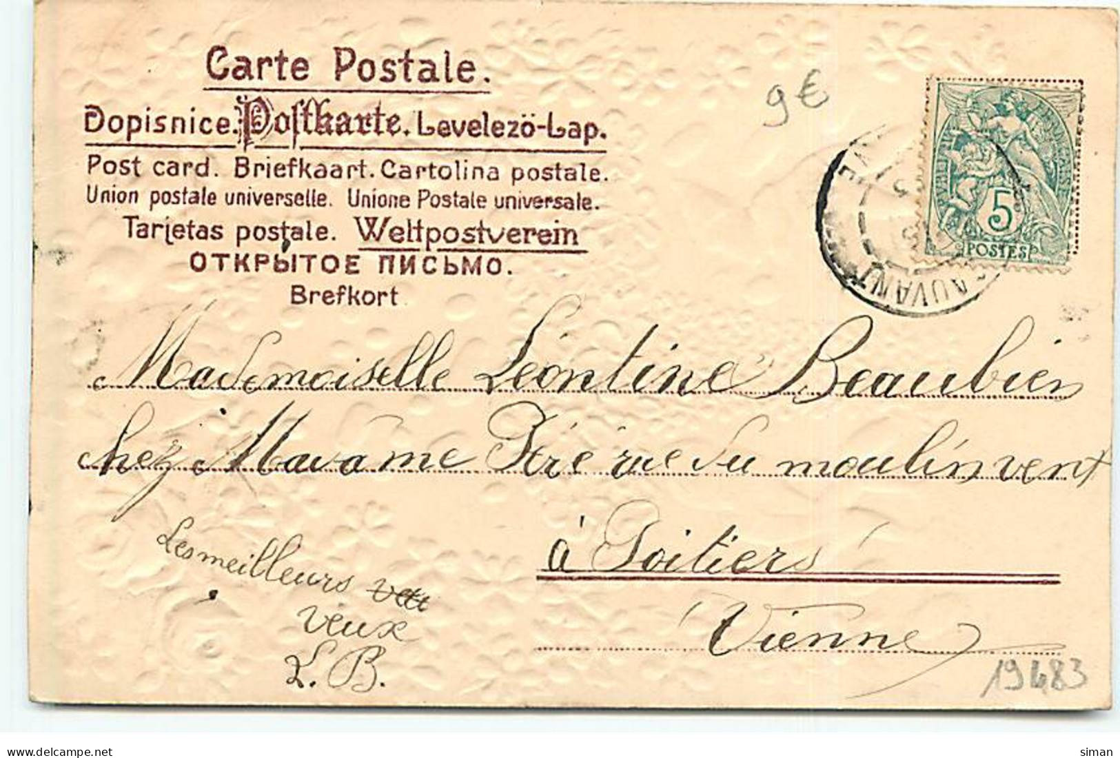N°19483 - Carte Gaufrée - Bonne Année - Lutins Attrapant Des Pièces D'or Tombant De Fleurs - Champignon - Anno Nuovo