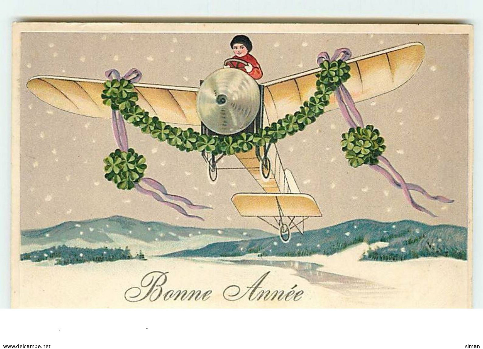 N°13883 - Carte Gaufrée - Bonne Année - Enfant Pilotant Un Avion - Anno Nuovo