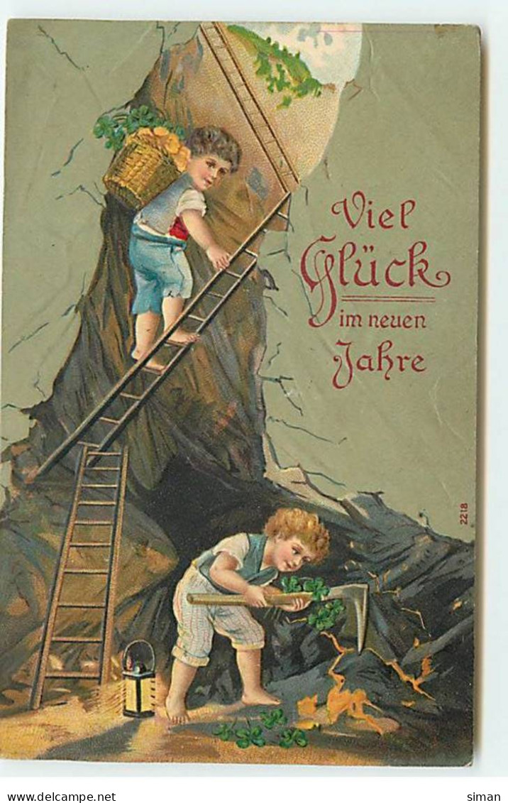 N°21685 - Carte Gaufrée - Viel Glück Im Neuen Jahre - Jeunes Garçon Piochant Pour Trouver De L'or - Nouvel An