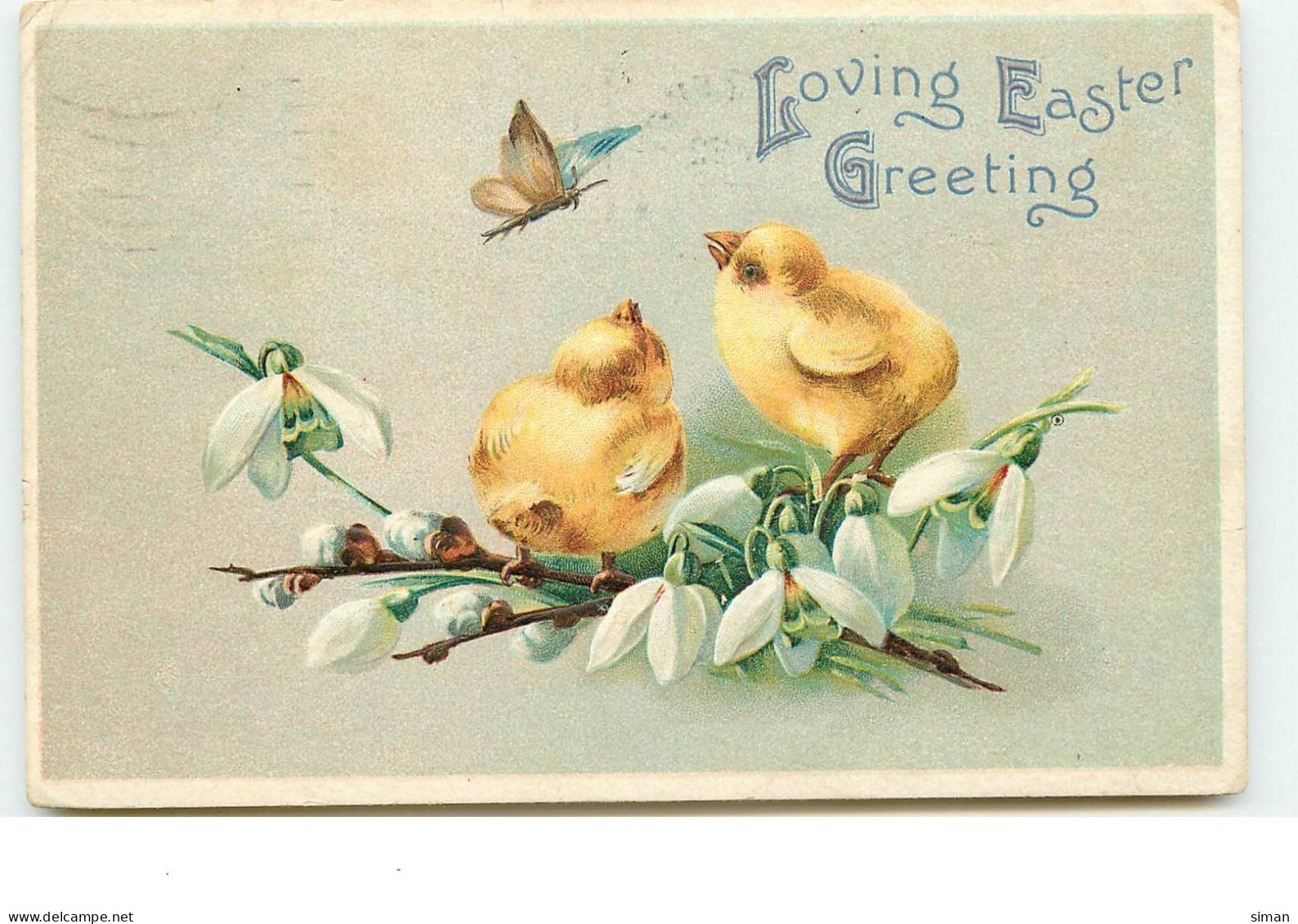 N°15096 - Carte Gaufrée - Loving Easter Greeting - Poussins Sur Des Fleurs Regardant Un Papillon - Pasen