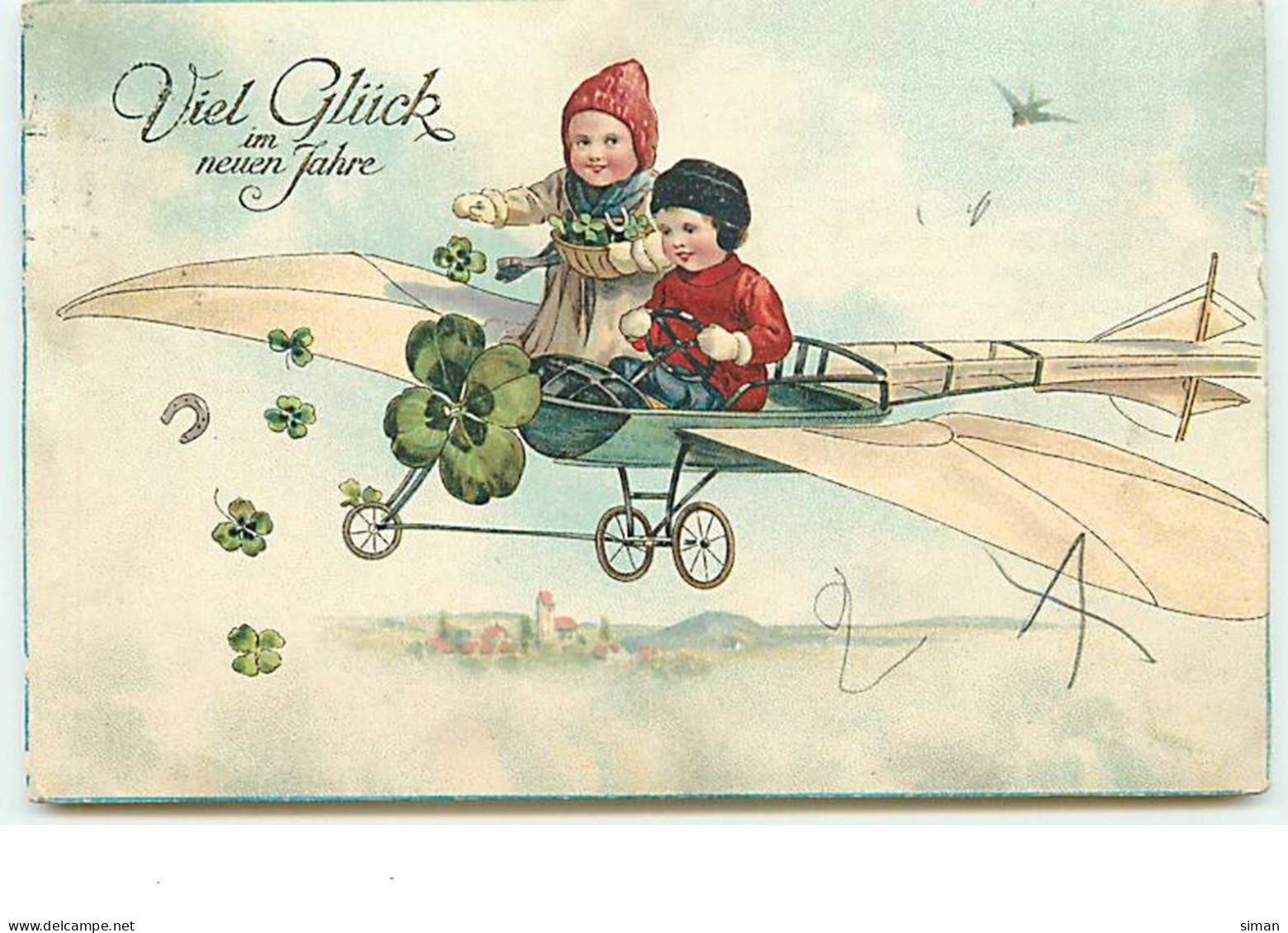 N°13888 - Viel Glück Im Nueun Jahre - Enfants Dans Un Avion, Lançant Des Portes-bonheur - Anno Nuovo