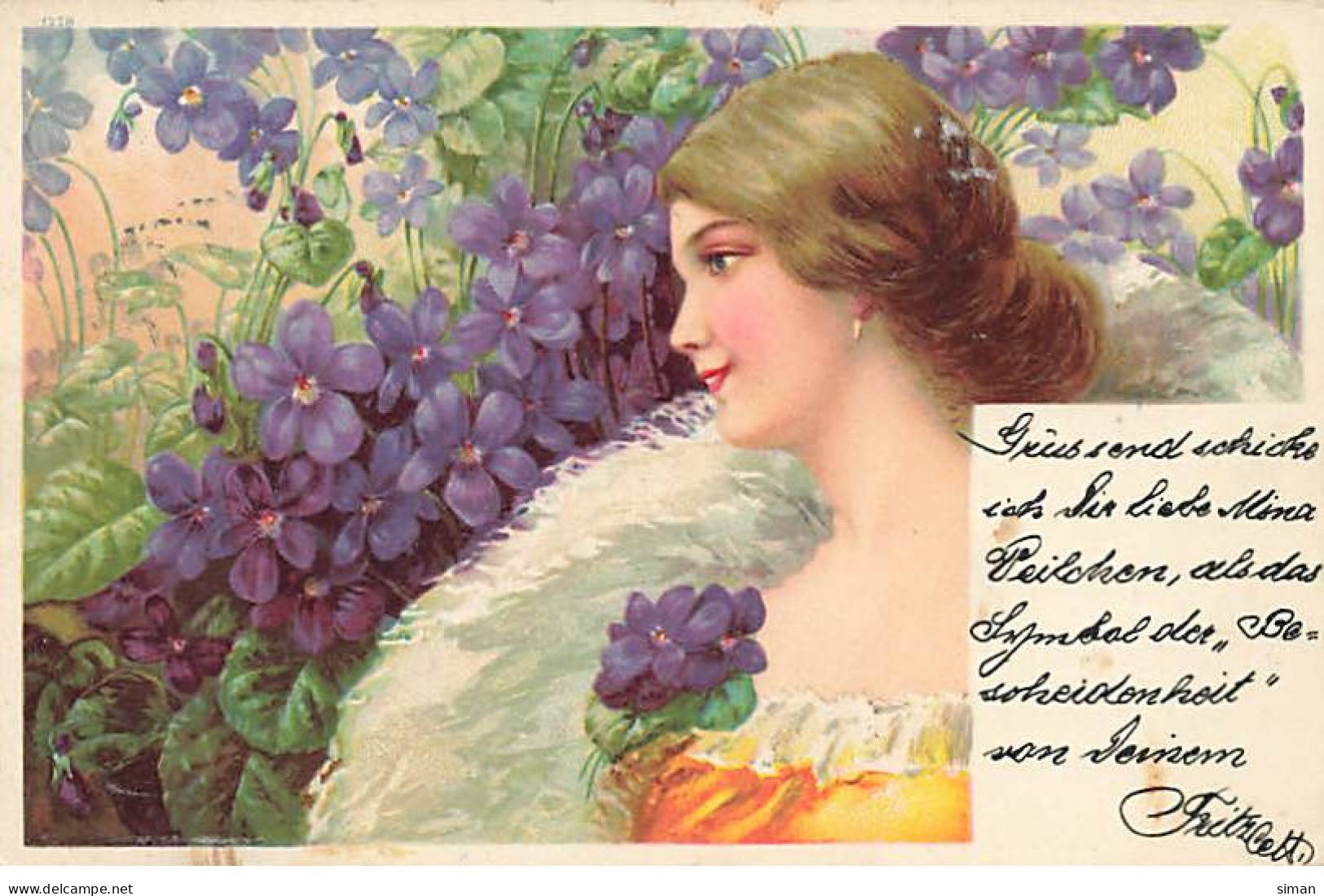 N°23844 - Fantaisie - Jeune Femme Au Milieu De Violettes - Mujeres