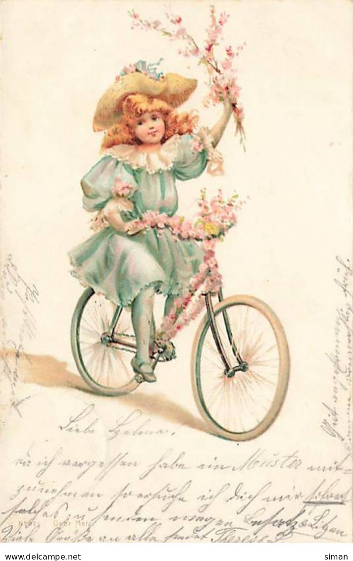 N°23845 - Fantaisie - Jeune Fille Sur Un Vélo Fleurie - Autres & Non Classés