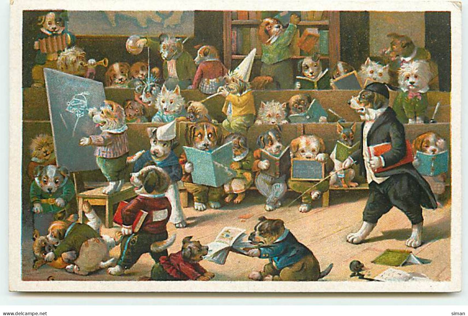 N°21696 - Chiens Habillés - Louis Wain - Chiens Dans Une Salle De Classe - Animali Abbigliati