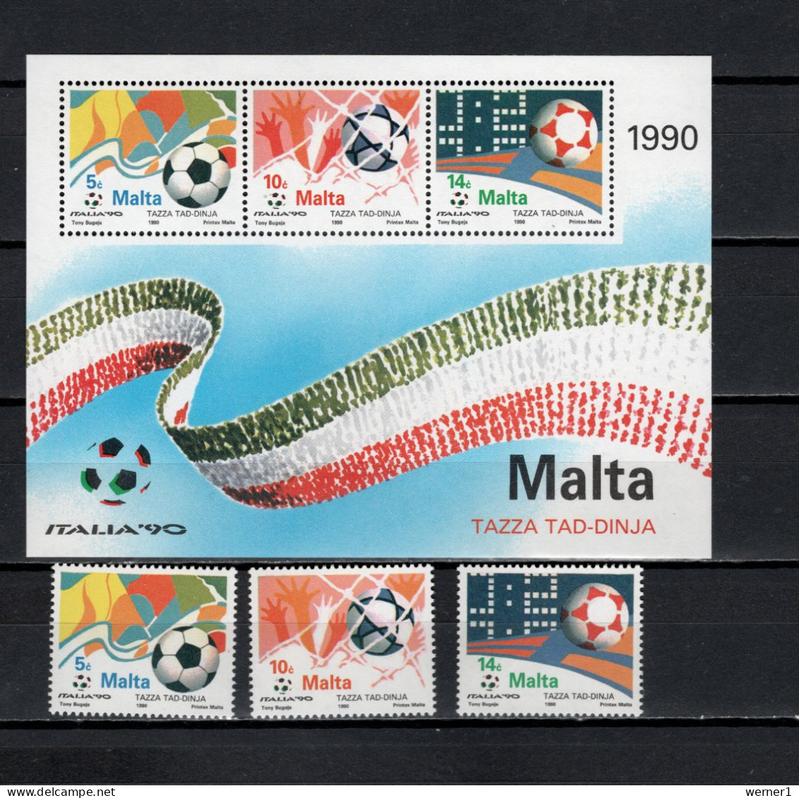 Malta 1990 Football Soccer World Cup Set Of 3 + S/s MNH - Unused Stamps
