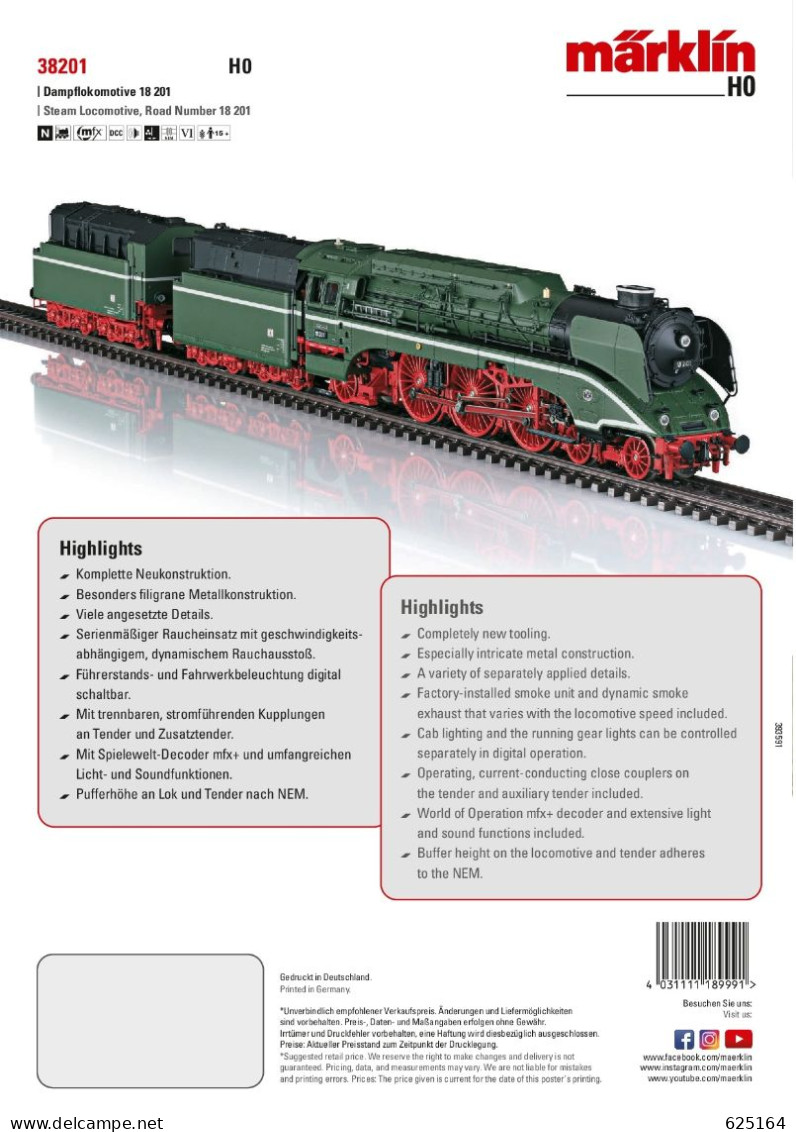 Catalogue MÄRKLIN 2023 09 Das Perfekt Modell HO Lokomotive BR 18 201  - En Alemán E Inglés - Allemand