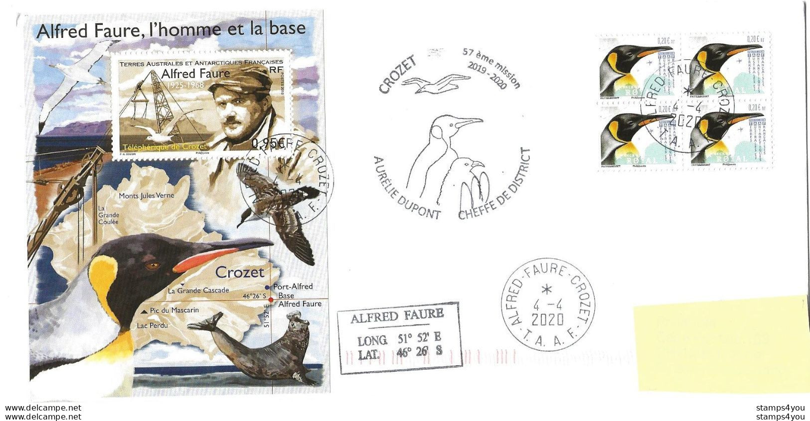 255 - 56 - Enveloppe TAAF Crozet - Cachet Cheffe De District 2020 - Bases Antarctiques