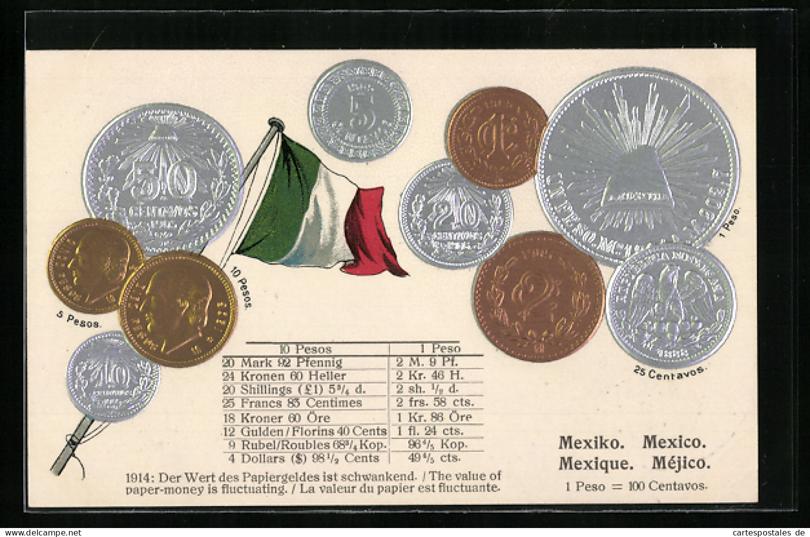 AK Münzen Und Nationalflagge Mexiko, Geld  - Munten (afbeeldingen)