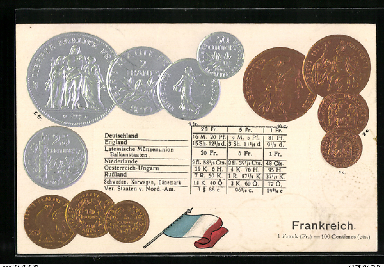 AK Münzgeld Frankreichs, Wechselkurstabelle  - Monedas (representaciones)