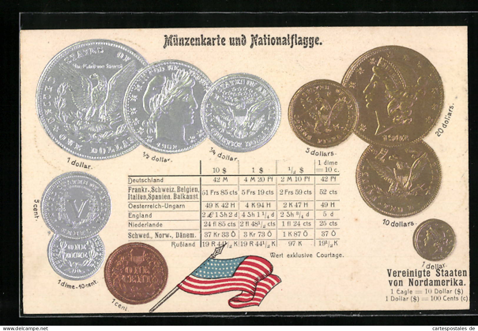 Präge-AK Vereinigte Staaten Von Amerika, Münzenkarte Und Nationalflagge  - Münzen (Abb.)