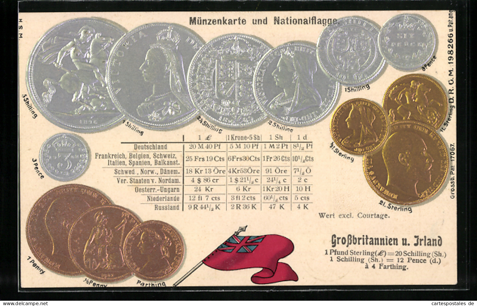 AK Grossbritannien U. Irland, Münzenkarte Und Nationalflagge  - Münzen (Abb.)
