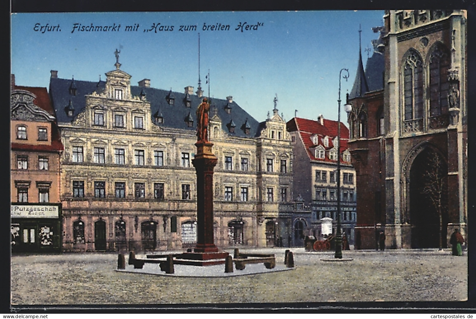 AK Erfurt, Fischmarkt Mit Haus Zum Breiten Herd Und Denkmal  - Erfurt