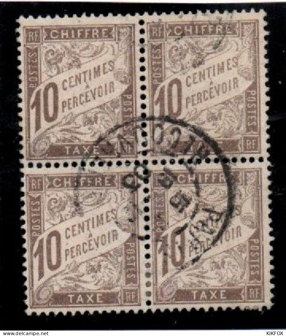 FRANCE ,FRANKREICH , 1893 - 1896  MI  29, YT  29  TAXE, VIERERBLOCK, 10 CENTIMES PERCEVOIR OBLITERES, GESTEMPELT - 1859-1959 Usati