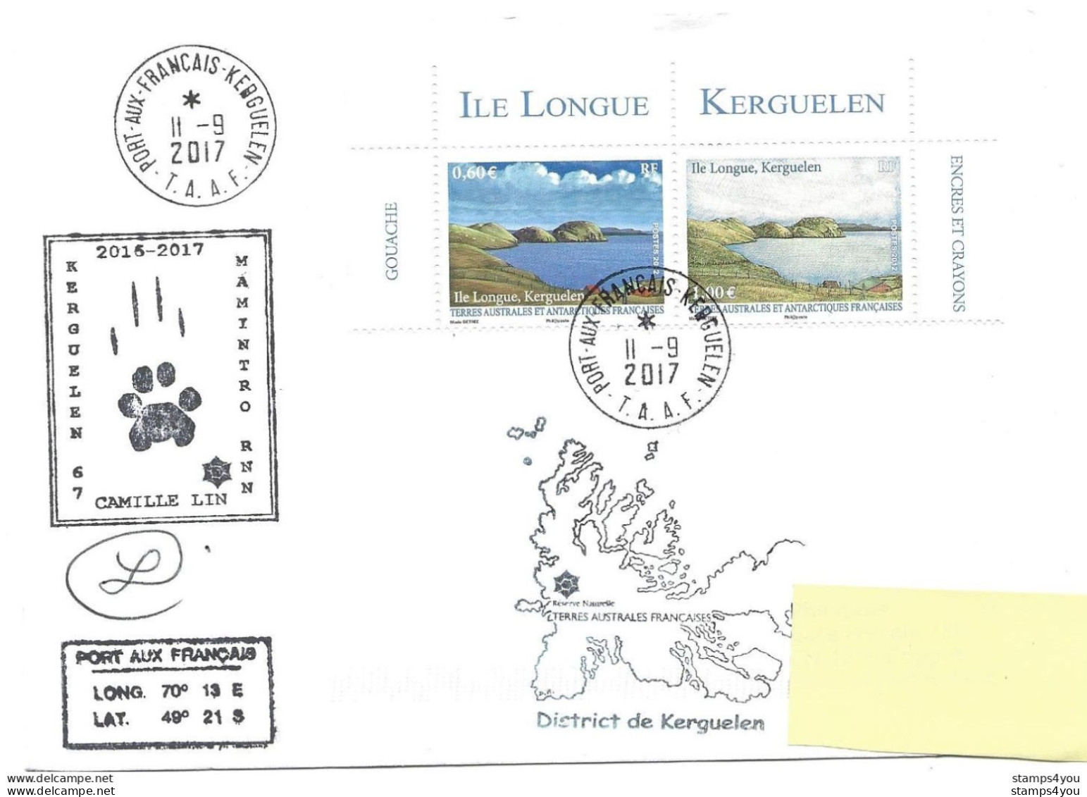 255 - 50 - Enveloippe TAAF Kerguelen Cachet Thème Chats 2017 - Other & Unclassified