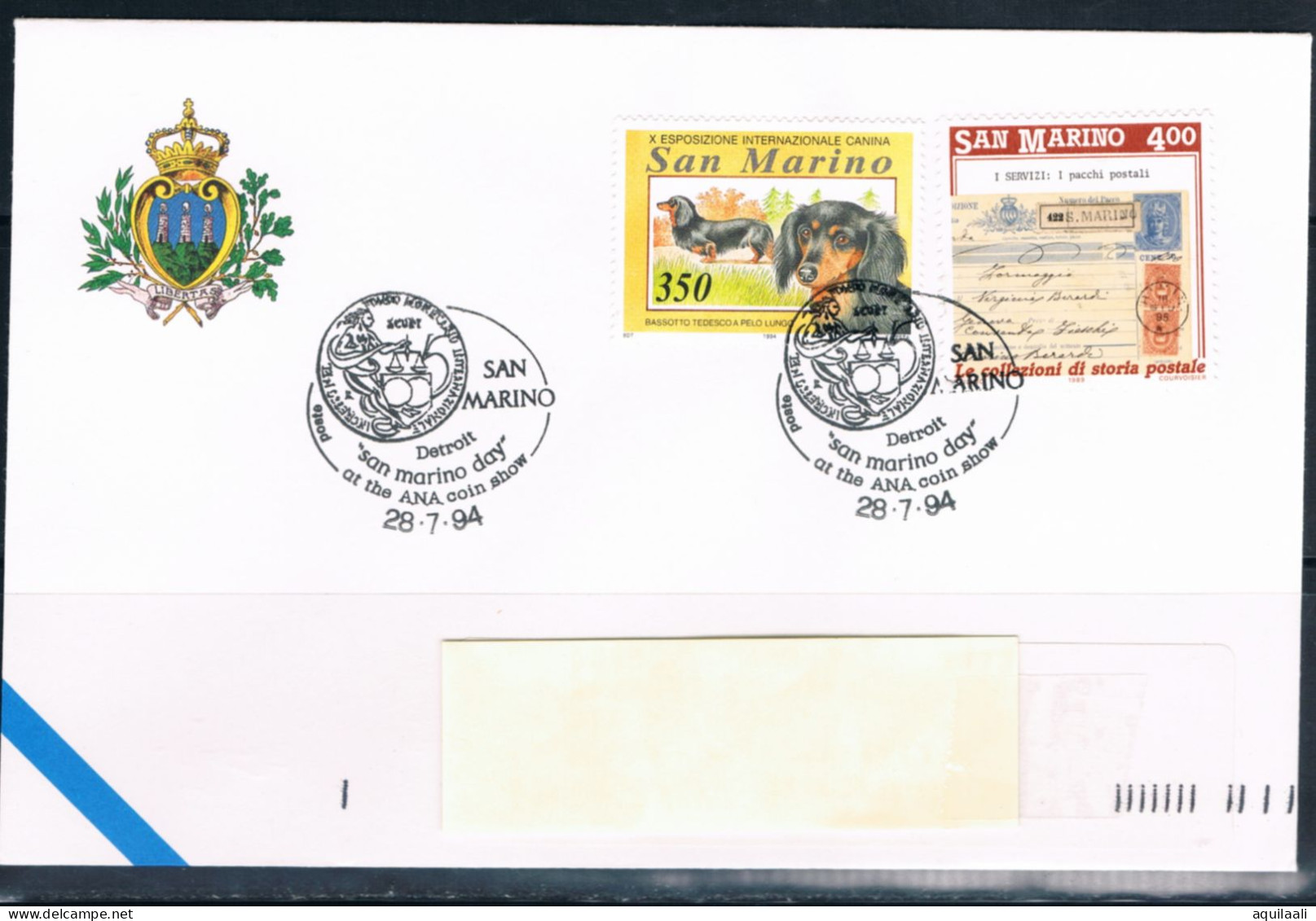 SAN MARINO 1994 - Detroit , ANA Coin Show, Annullo Speciale. - Briefmarkenausstellungen