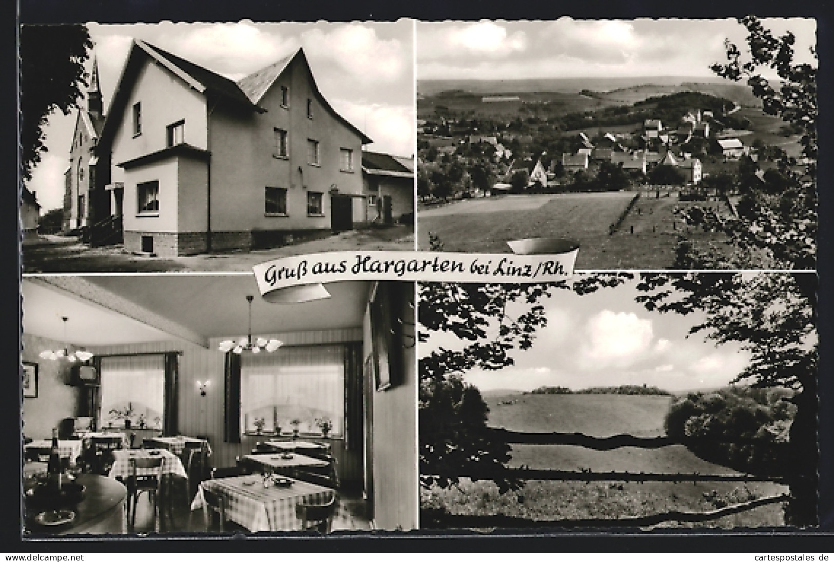 AK Hargarten Bei Linz, Gasthaus-Pension Zum Humelsberg, Innenansicht, Ortspartie  - Linz A. Rhein