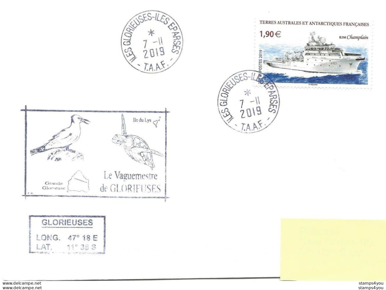 255 - 70 - Enveloppe TAAF Iles Eparses - Iles Glorieuses - Cachet Thème Tortue - Schildkröten