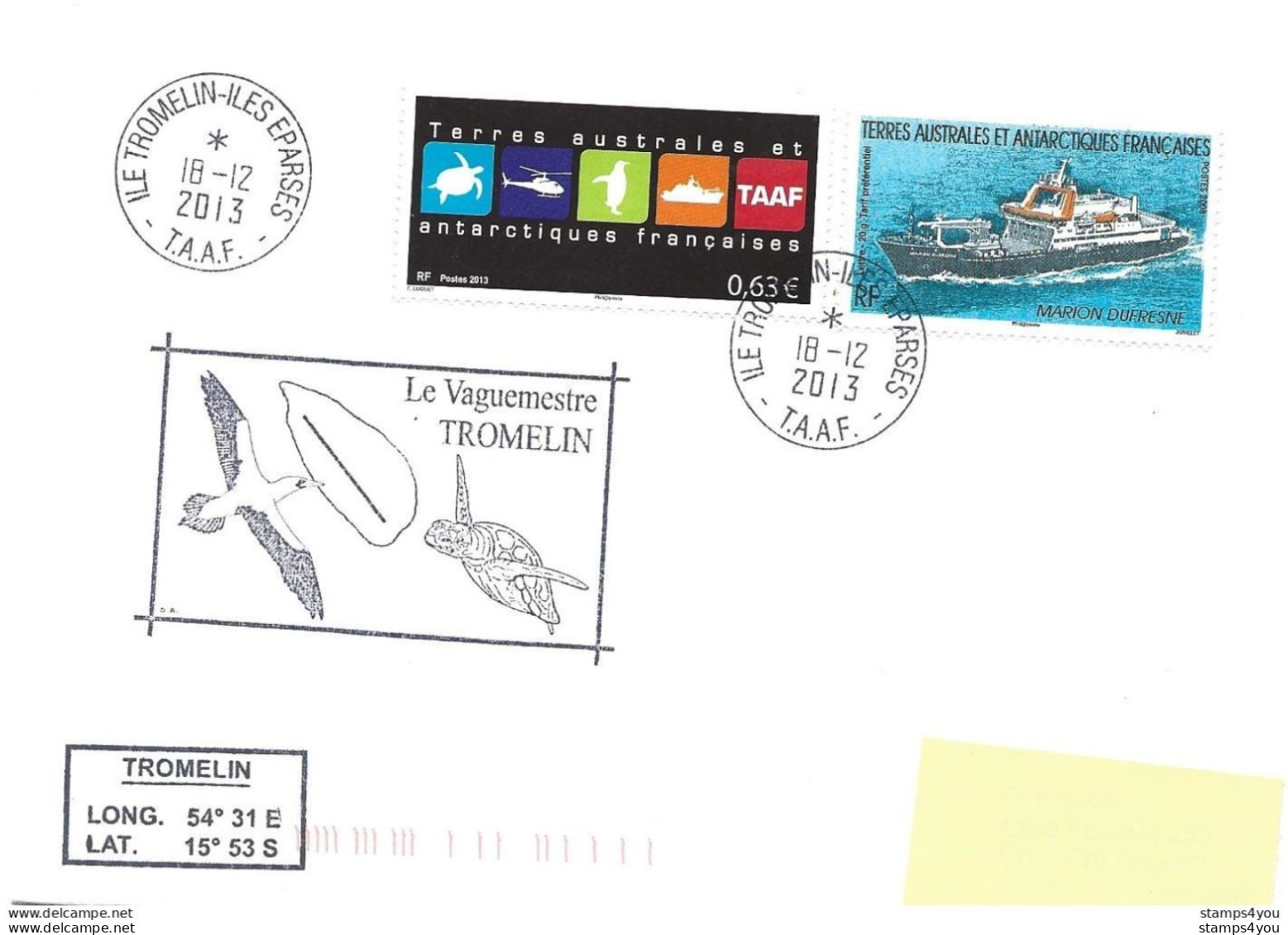 255 - 71 - Enveloppe TAAF Iles Eparses - Ile Tromelin - Cachet Thème Tortue 2013 - Tartarughe