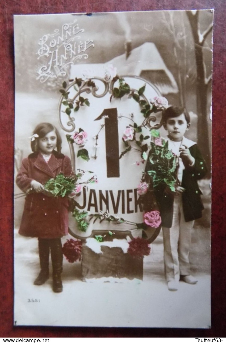Carte Photo Fantaisie Bonne Année 1er Janvier - Couple Enfants Obl. Tremeloo - Anno Nuovo