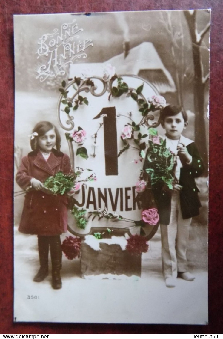 Carte Photo Fantaisie Bonne Année 1er Janvier - Couple Enfants Obl. Tremeloo - Nouvel An