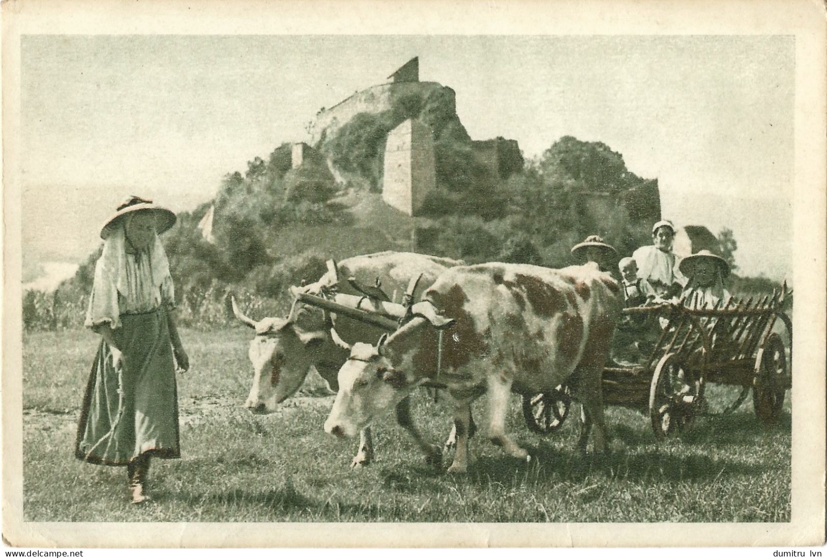 ROMANIA RUPEA CITY, OX CARRIAGE, PEOPLE, RUINS - Rumänien