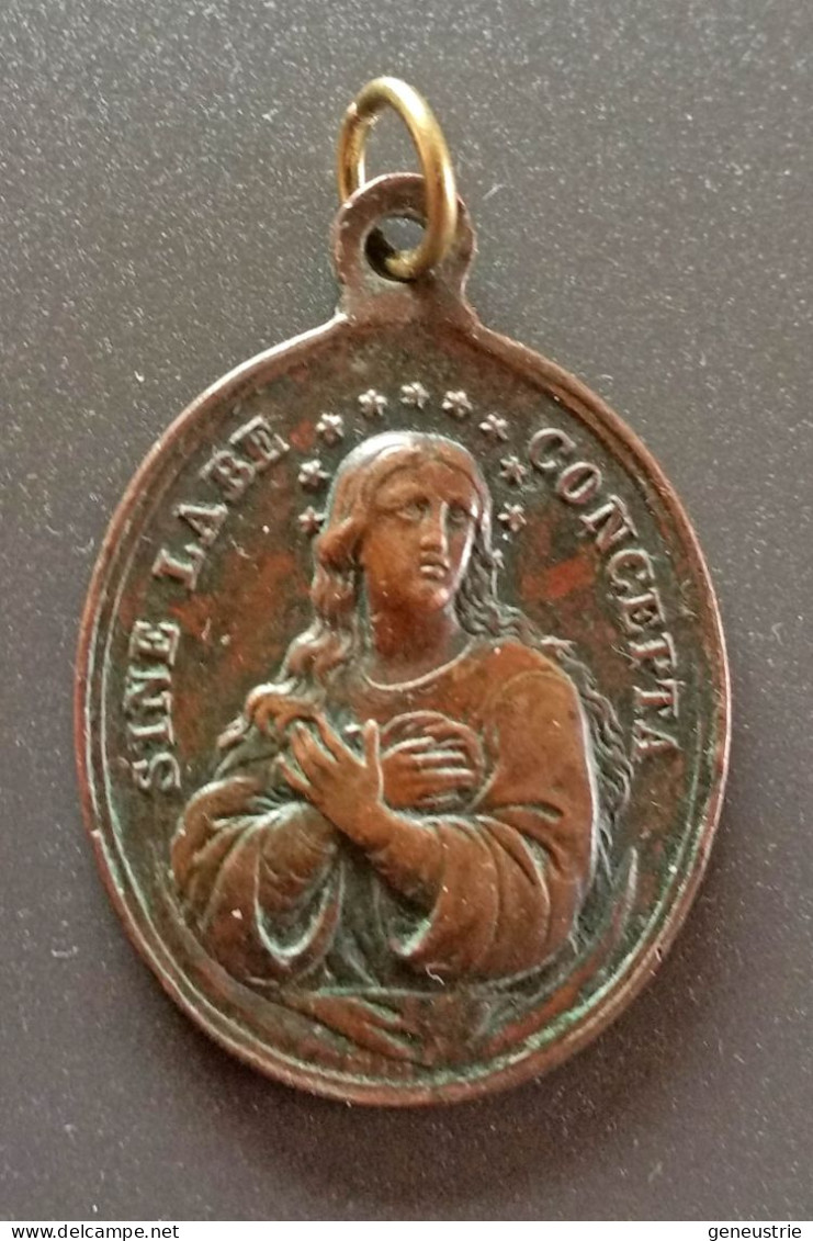 Pendentif Médaille Religieuse Fin XIXe "Saint Benoit-Joseph Labre, Né à Amettes (Pas-de-Calais) / Sainte Marie" - Religion &  Esoterik