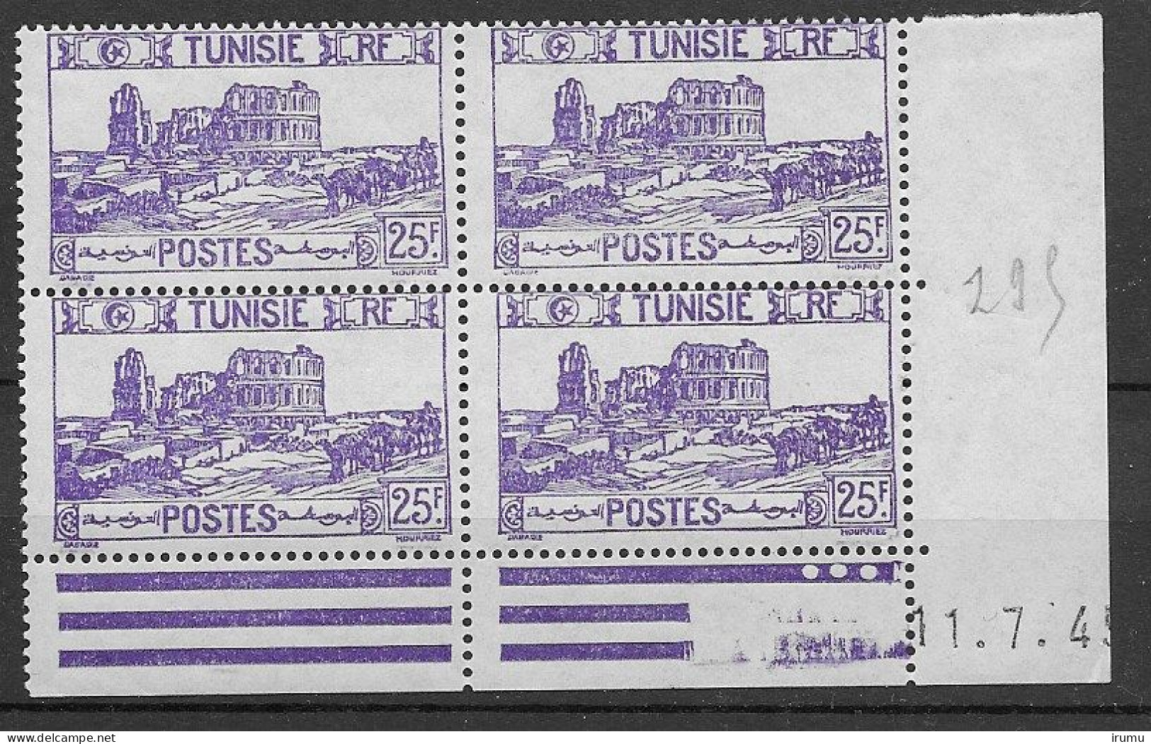 Tunisie Y&T 295, Coin Daté 11.7.45 (SN 2891) - Unused Stamps