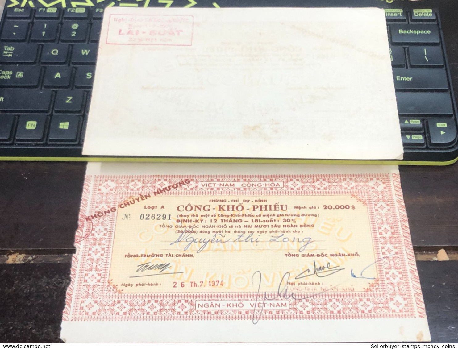 VIET NAM SOUTH PUBLIC DRY BOND BANK CHEC KING-20000$/1975-1 PCS - Vietnam