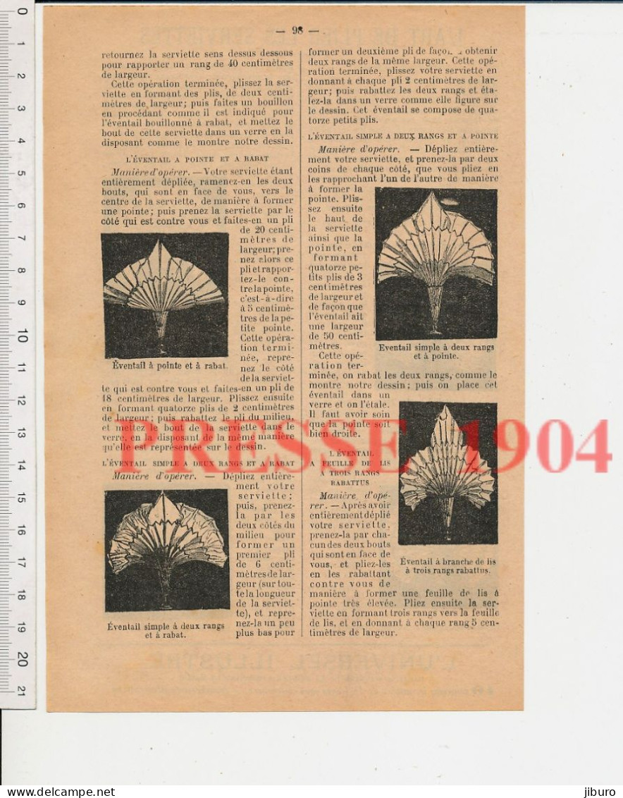 6 Vues 1904 Art De Plier Les Serviettes Pliage Serviette De Table Thème Bienséance éventail En Tissu - Non Classés