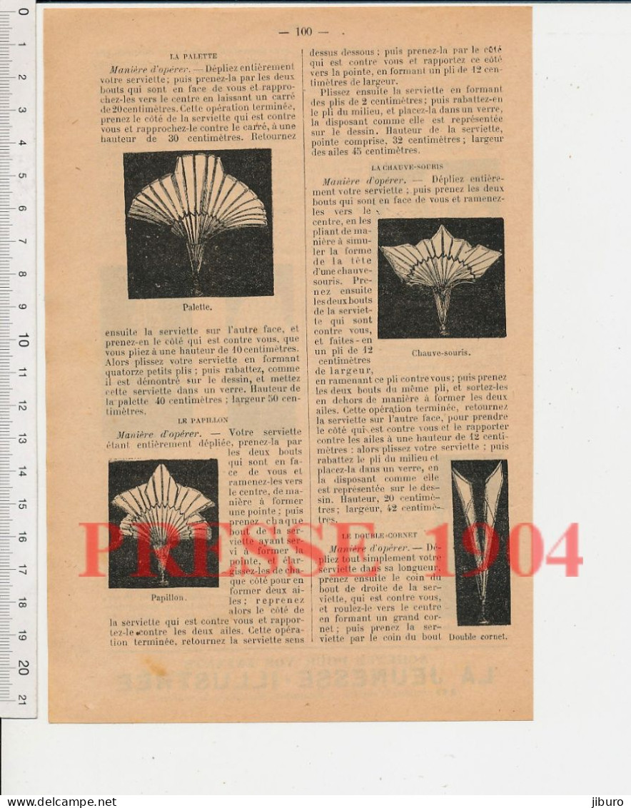 6 Vues 1904 Art De Plier Les Serviettes Pliage Serviette De Table Thème Bienséance éventail En Tissu - Non Classés