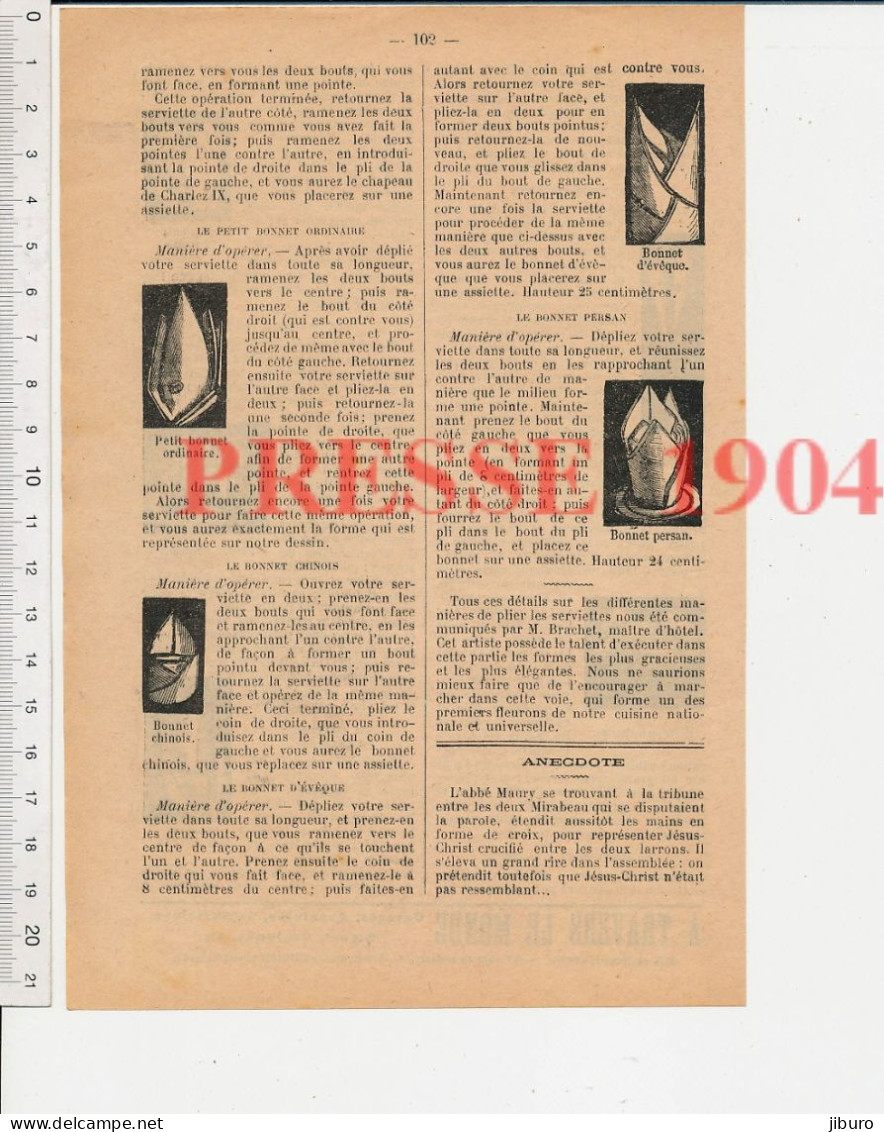 6 Vues 1904 Art De Plier Les Serviettes Pliage Serviette De Table Thème Bienséance éventail En Tissu - Zonder Classificatie