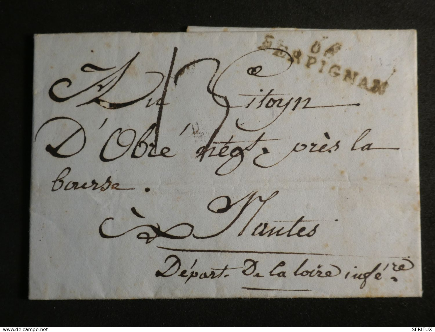 DN18  FRANCE   BELLE  LETTRE  RR 16 JUIL. 1793  PERPIGNAN A NANTES   +C. CIRE ROUGE  + AFF. INTERESSANT +++ - 1801-1848: Precursors XIX