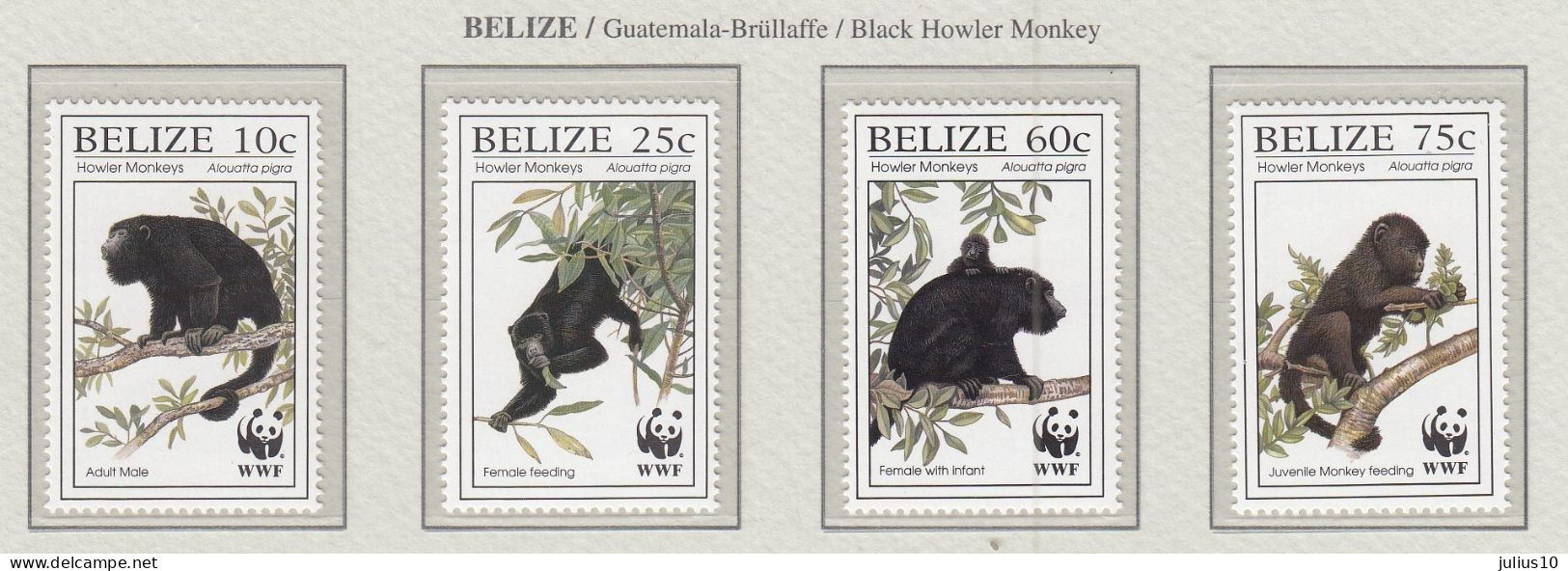 BELIZE 1997 WWF Anials Monkeys Mi 1182-1185 MNH(**) Fauna 572 - Affen