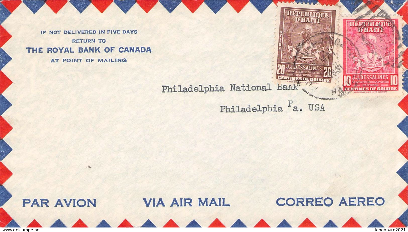 HAITI - AIR MAIL 1953 PORT-AU-PRINCE - PHILADELPHIA / 7072 - Haiti