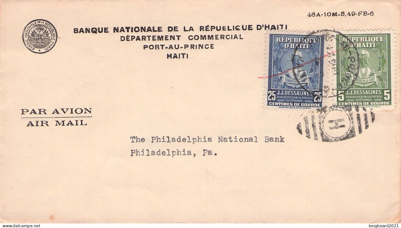 HAITI - AIR MAIL 1949 PORT-AU-PRINCE - PHILADELPHIA / 7073 - Haiti