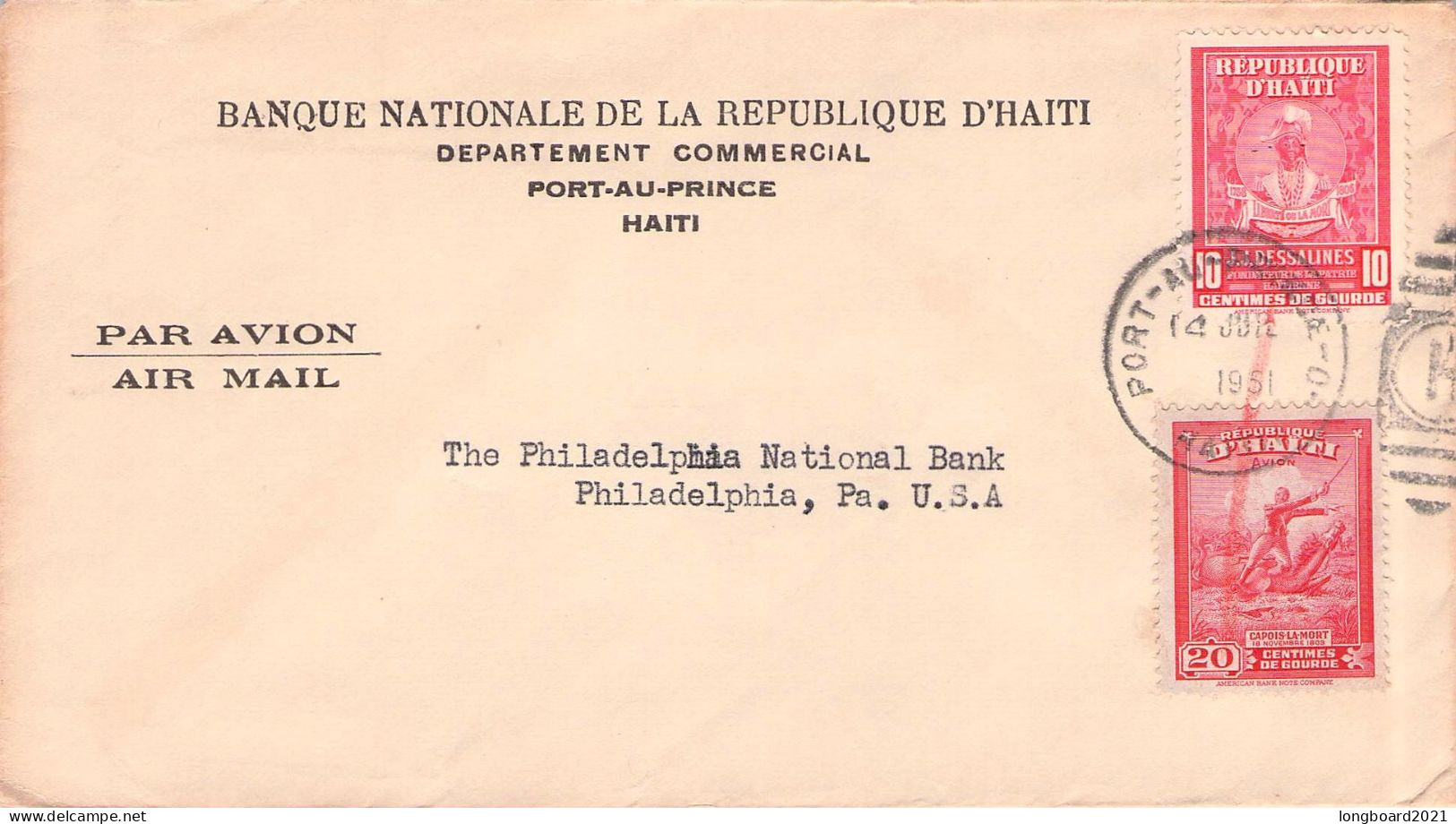 HAITI - AIR MAIL 1951 PORT-AU-PRINCE - PHILADELPHIA / 7074 - Haïti