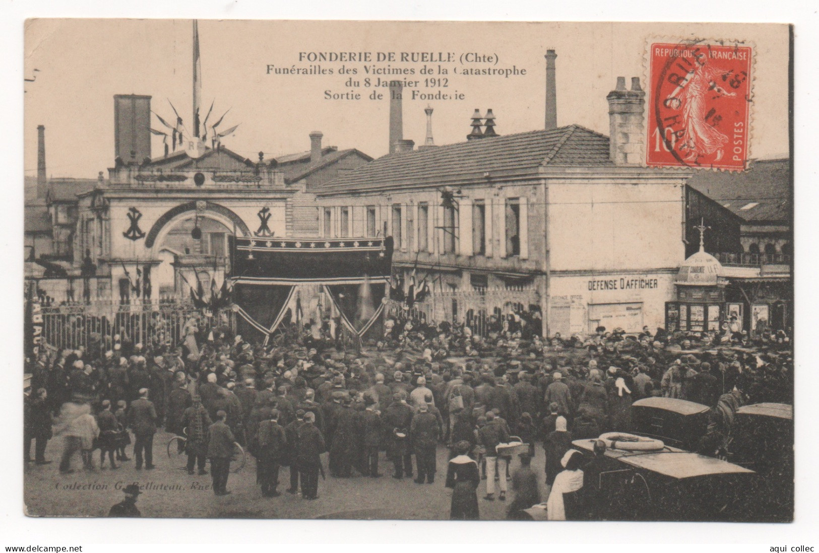 RUELLE  16  FONDERIE DE RUELLE - FUNÉRAILLES DES VICTIMES DE LA CATASTROPHE DU 8 JANVIER 1912 SORTIE DE LA FONDERIE - Other & Unclassified