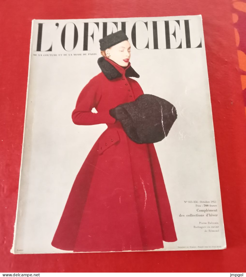 Officiel De La Mode Et De La Couture Paris Octobre 1951 Complément Collections  Hiver Dior Lanvin Patou Fath Balenciaga - Mode
