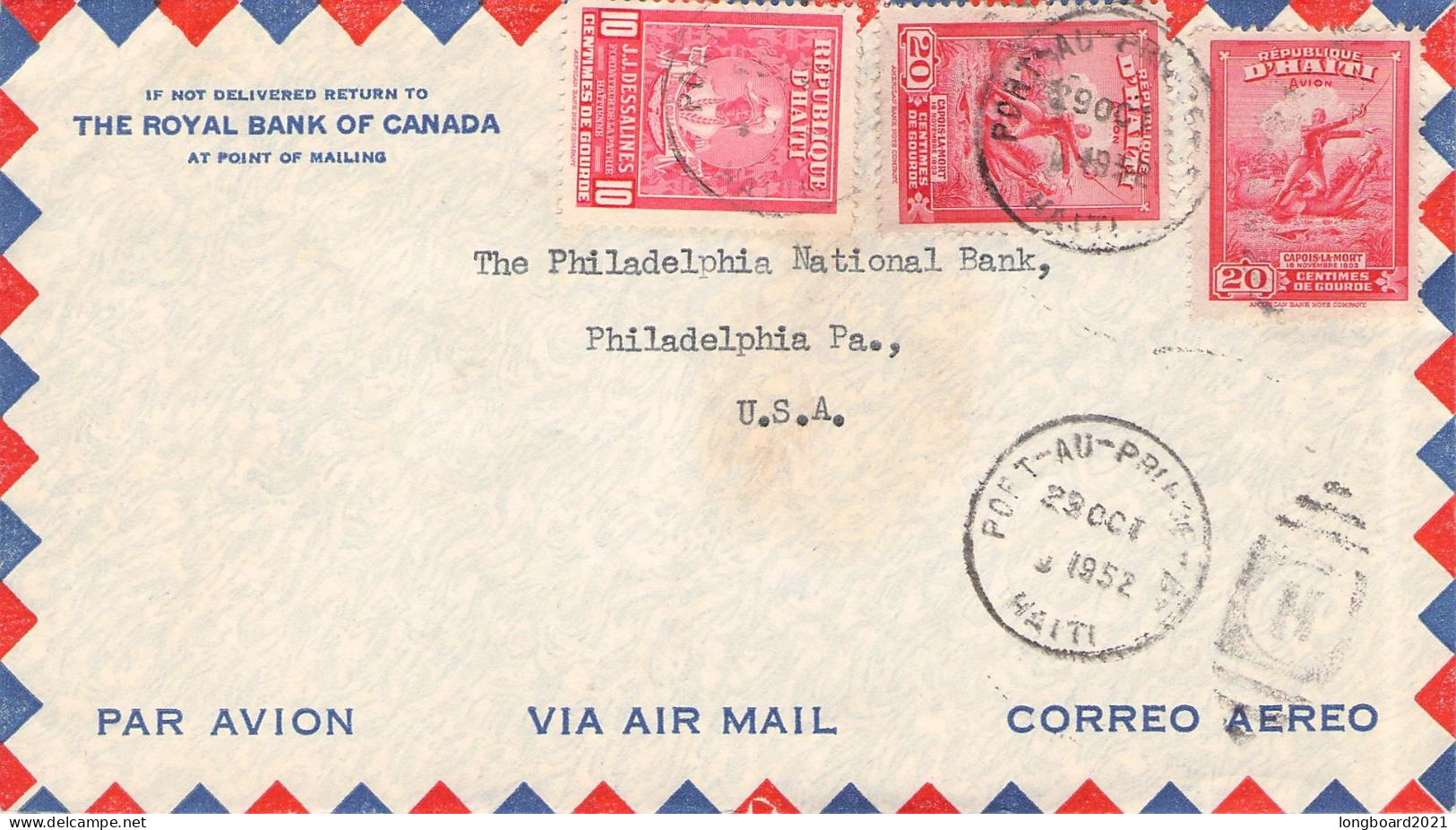 HAITI - AIR MAIL 1952 PORT-AU-PRINCE - PHILADELPHIA / 7075 - Haití