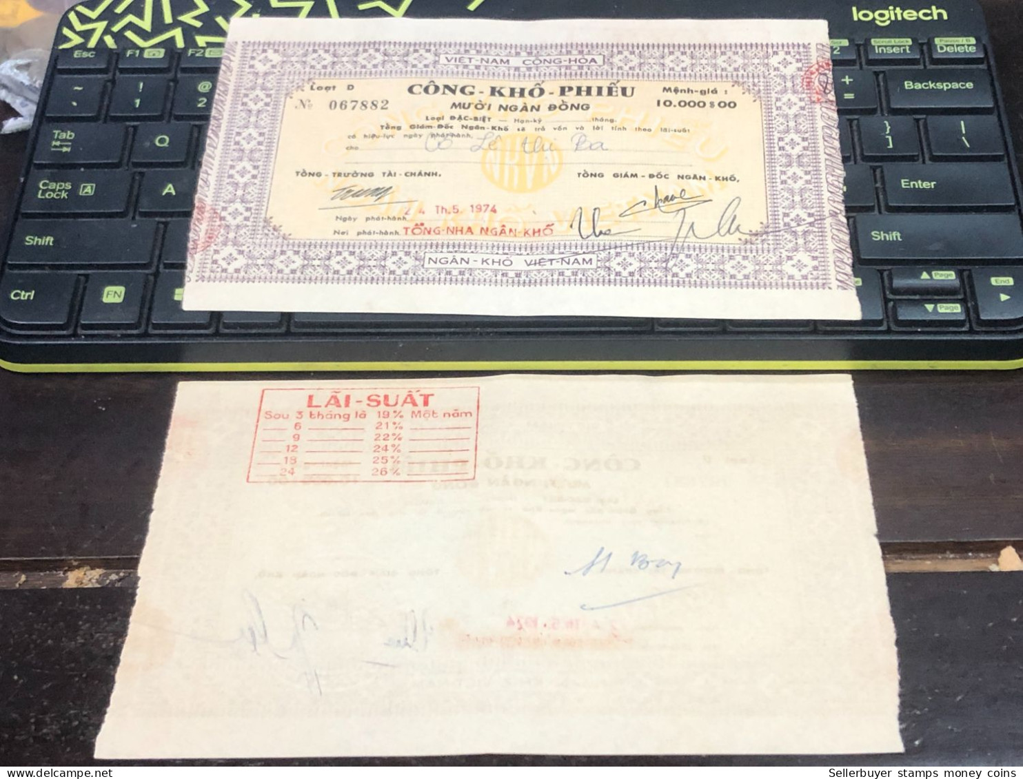 VIET NAM SOUTH PUBLIC DRY BOND BANK CHEC KING-10 000$00/1974-1 PCS - Vietnam