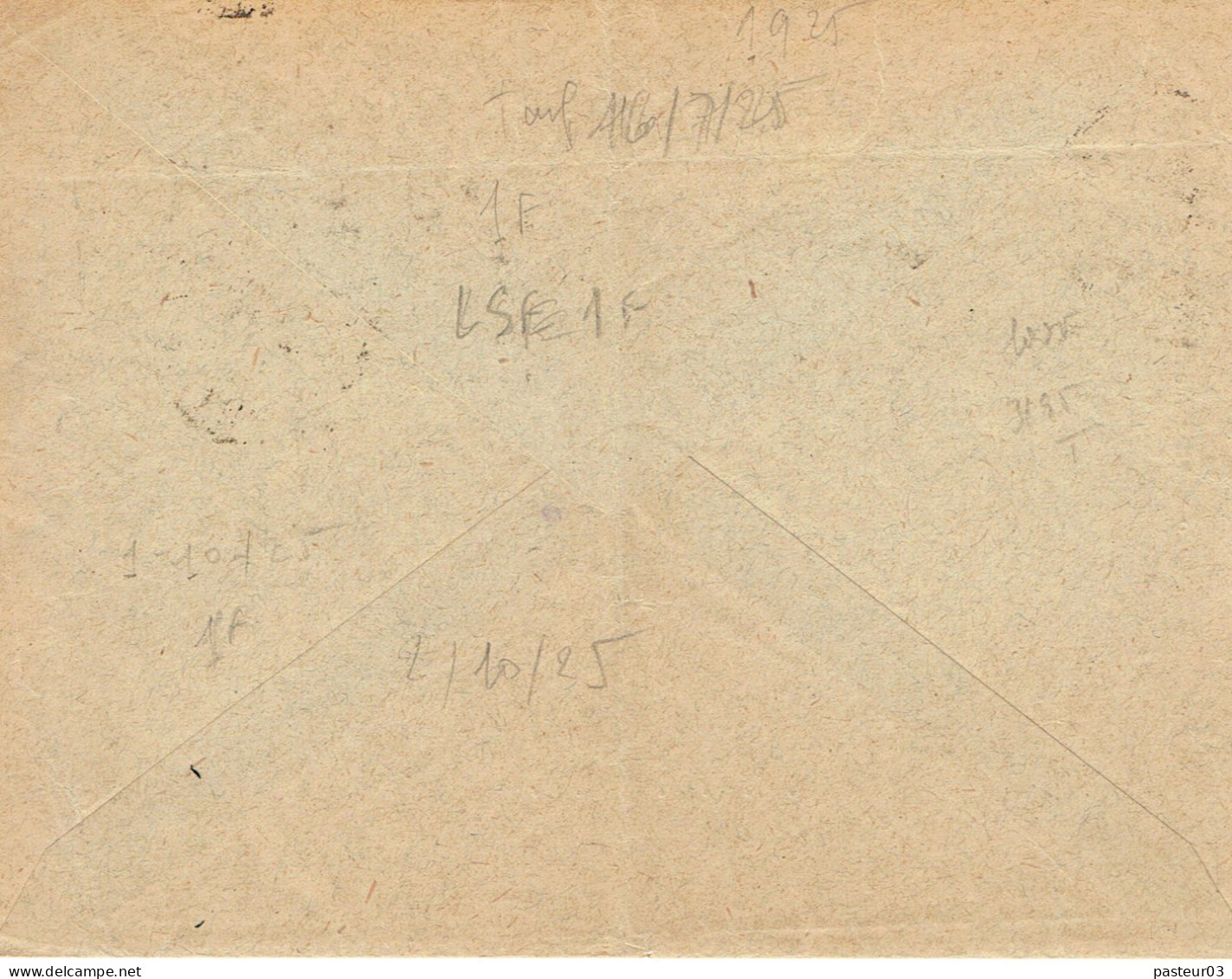 Tarifs Postaux Etranger Du 16-07-1925 (07) Pasteur N° 171 15 C. X 6 + Semeuse 10 C.  Lettre 20 G.cachet Recette Alsace L - 1922-26 Pasteur