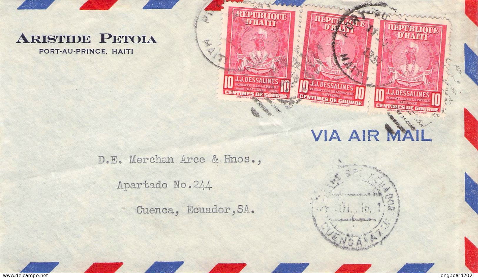 HAITI - AIR MAIL 1951 PORT-AU-PRINCE - CUENZA/ECUADOR /7076 - Haiti